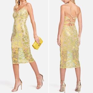 NWT Bebe Sparkle Mesh Midi Dress Lime Gold Sequin Slip Dress Women’s Size XL NEW